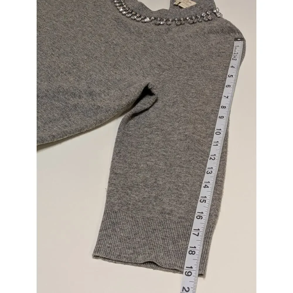 Kate Spade Wool Cashmere Gray Embellished Collar Sweater Keyhole Bow Back Sz XL
